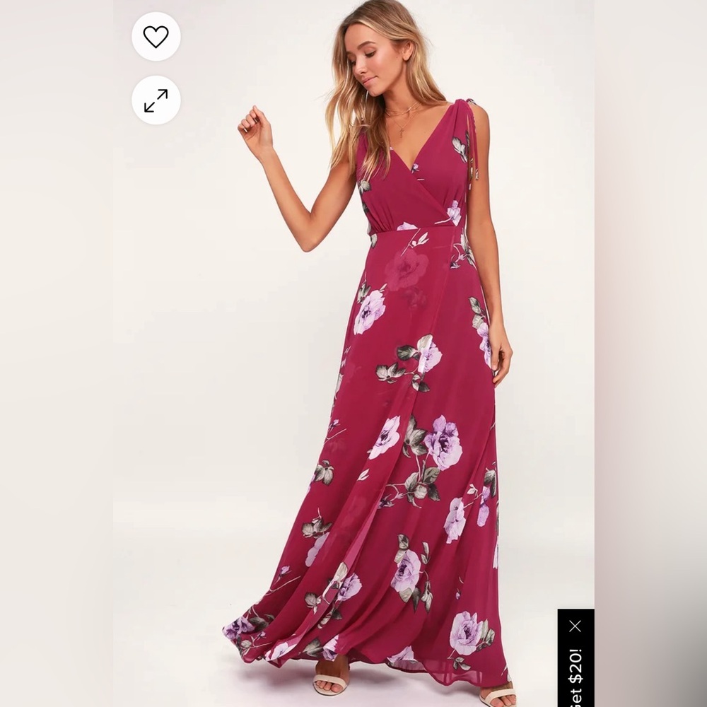 NWOT Lulu’s Romantic Possibilities Magenta Floral Print Maxi Dress XS